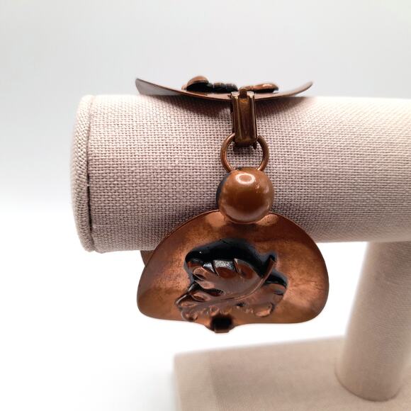 Vintage Copper Art Nouveau Leaf Link Bracelet, 7 Inches, 1950s - Picture 7 of 9